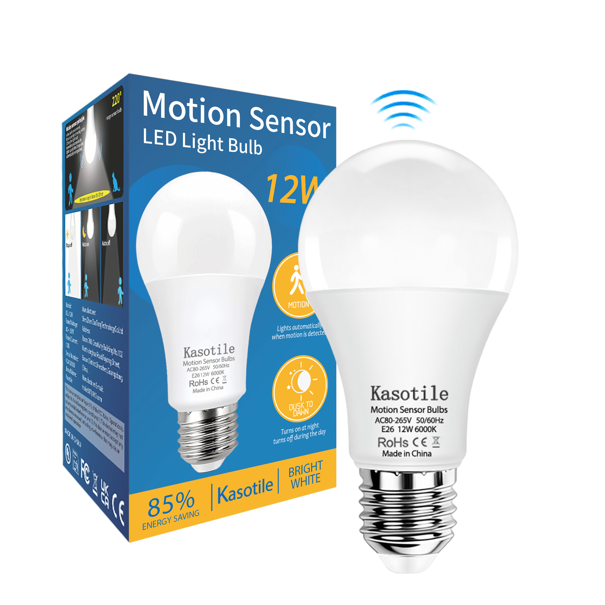 Motion Sensing LED Light Bulb 80-265V 12W E26/E27 Smart Bulb Motion Induction For Home Stair