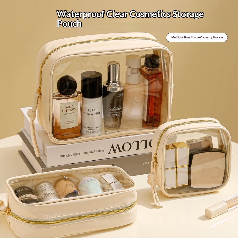Multifunctional business trip cosmetics and miscellaneous storage bag, portable transparent waterproof hand-held cosmetic bag