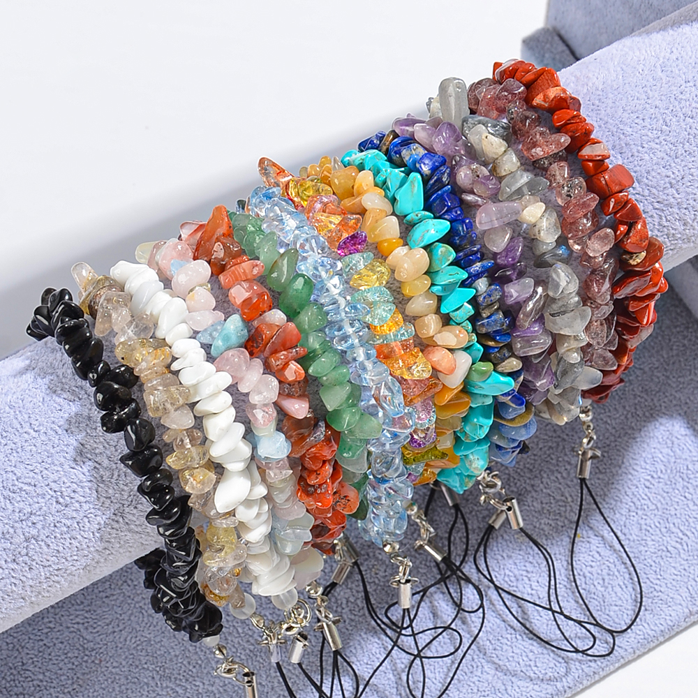 3/5pcs Random Natural Crushed Stone Gemstone Pendant Mobile Phone Chain Strap and Mobile Phone Lanyard Wristband