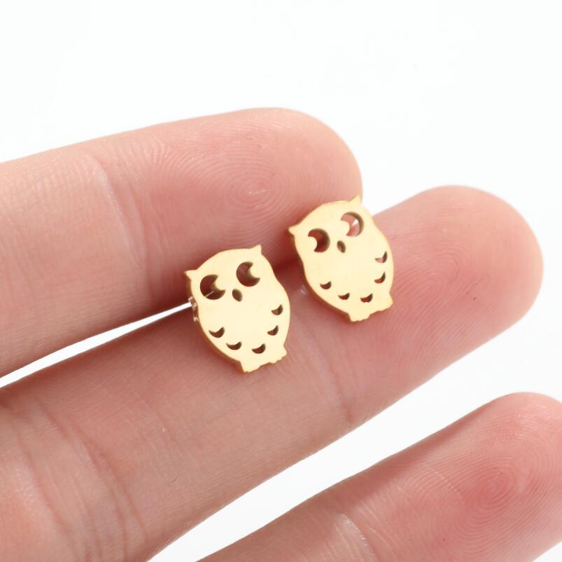 1Pair Punk Stainless Steel Owl Earrings For Women Fashion Cute Animal Earings Jewelrys Owl Studs Pendientes Accessories