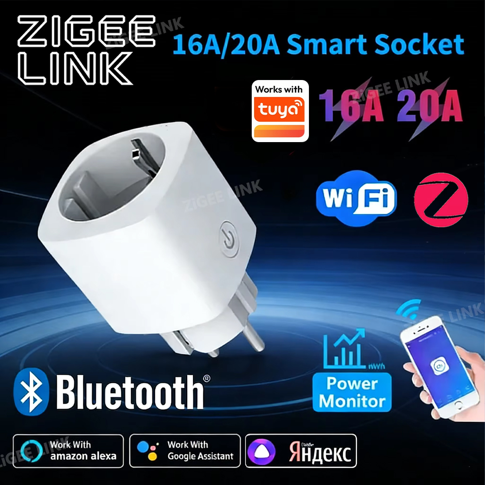 Smart Plug WiFi/Zigbee3.0 16A/20A EU Power Monitor Timer Socket for Home Appliance Control via Alexa Home Smart Life