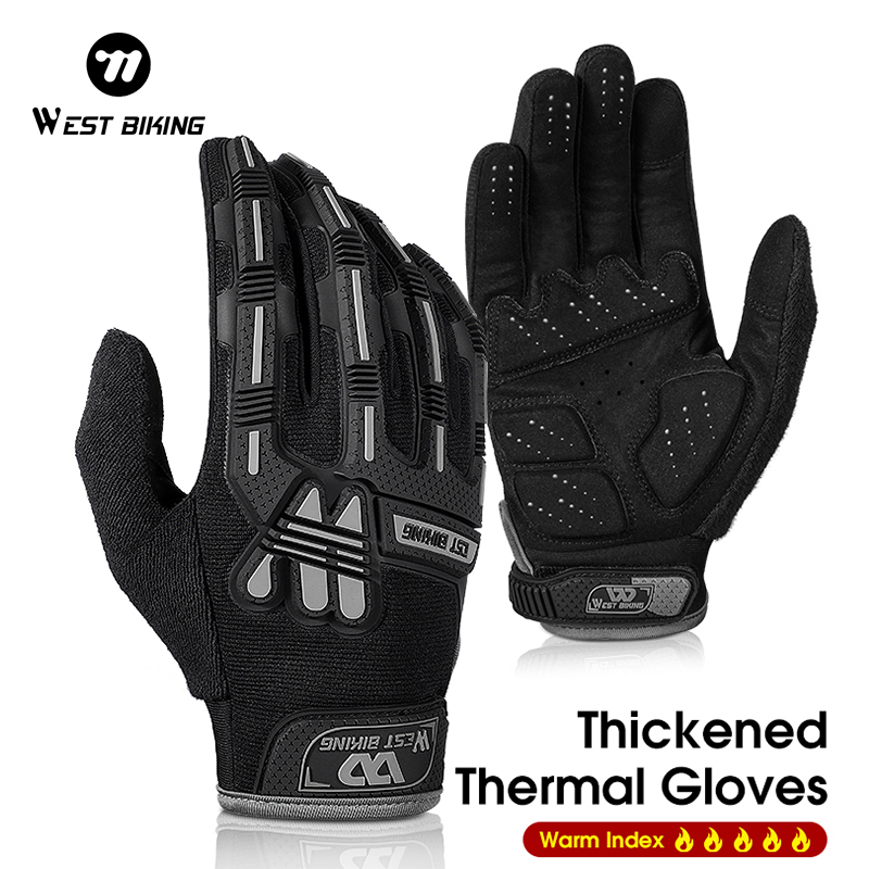 WEST BIKING Plus Velvet Protective Functional Glove Warm Winter Motor Glove Touchscreen Cycling Gloves Thermal Outdoor Ski Glove
