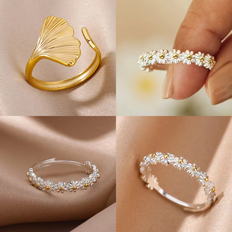 Vintage Daisy Rings For Women Cute Flower Ring Adjustable Open Cuff Wedding Engagement Rings Female Jewelry Bague pen gpt
