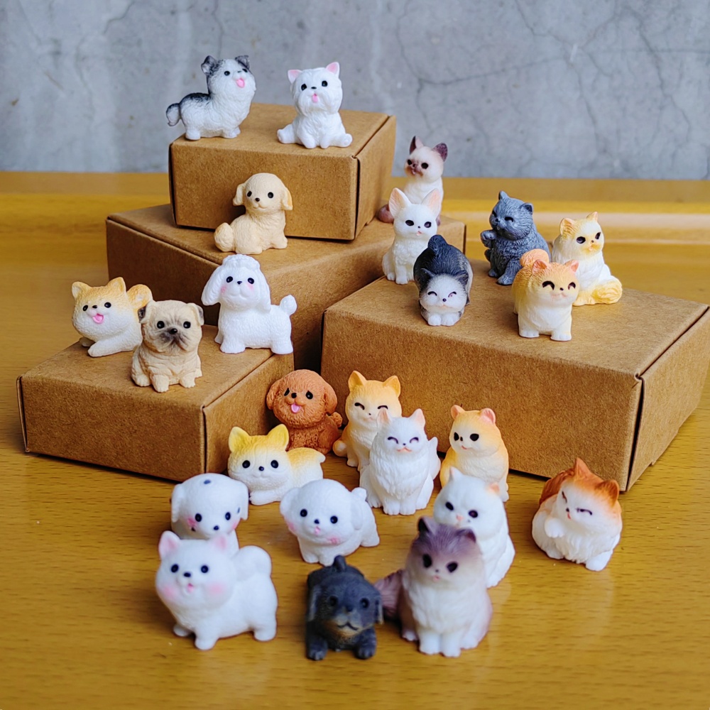 12pc Cute Mini Cat Small Dog Animal Decoration Resin Craft Miniature Figure Tiny for Bonsai Microlandscape Fairy Garden Decor