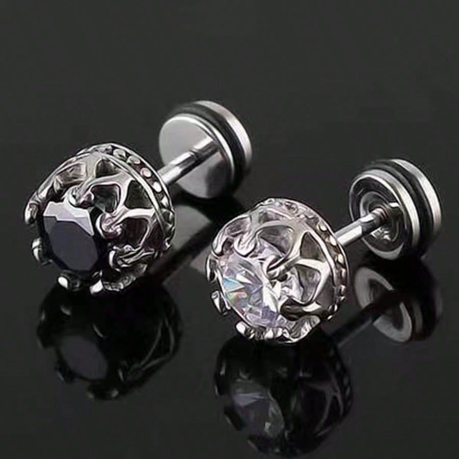 1 Pair Of Fashionable Crown-Shaped Stainless Steel Men\ Stud Earrings
