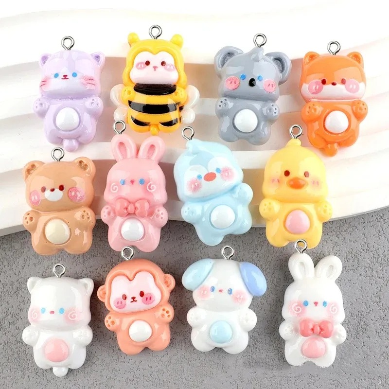 10Pcs Cute Glossy Resin Animals Dog Bear Rabbit Monkey Koala Charms Pendants for Jewelry Making DIY Earrings Necklace Findings