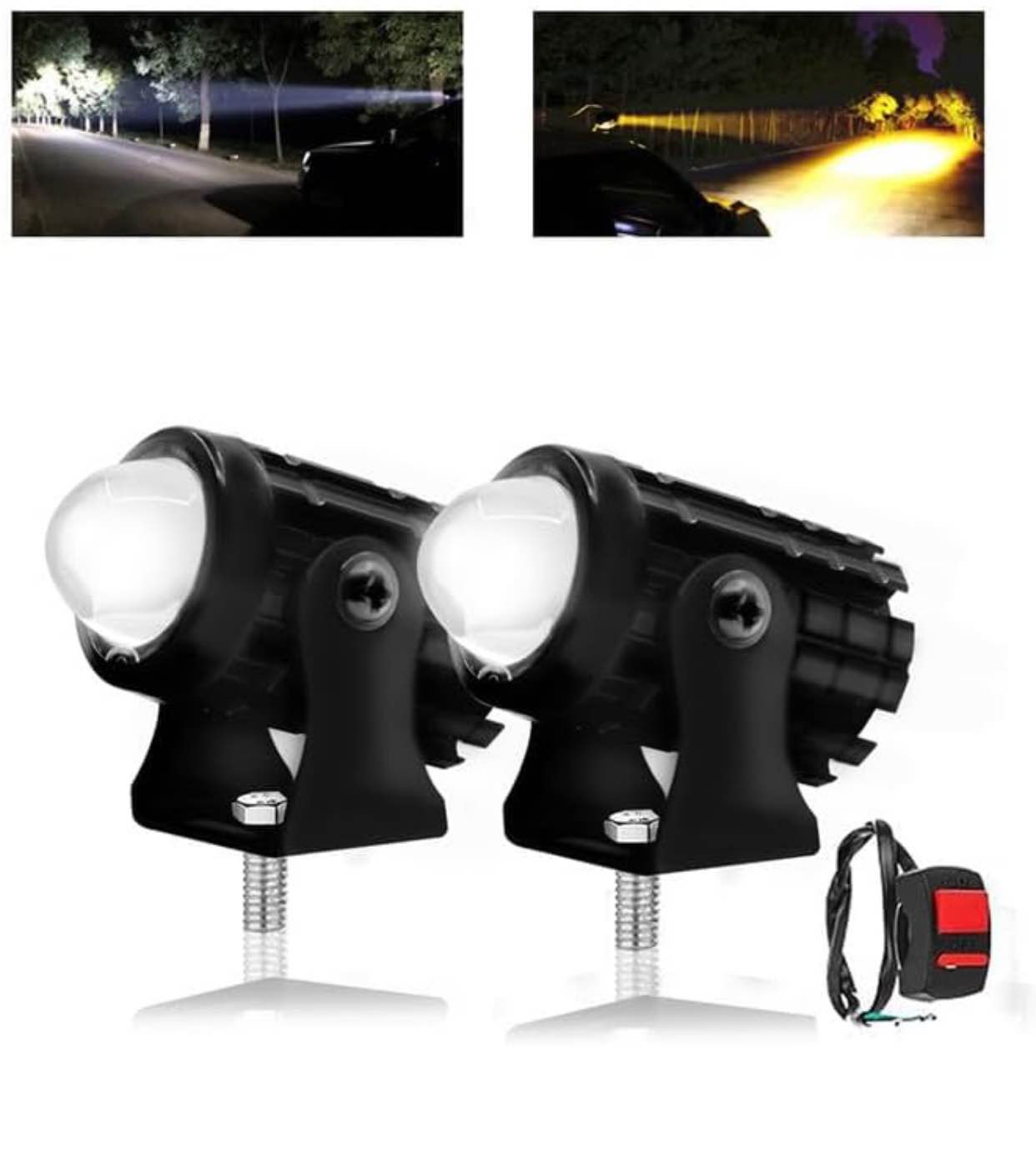 Universal Fog Light Lamp Projector Mini driving Lens Spotlight Led for Motorcycle Headlight White and yellow set of 2