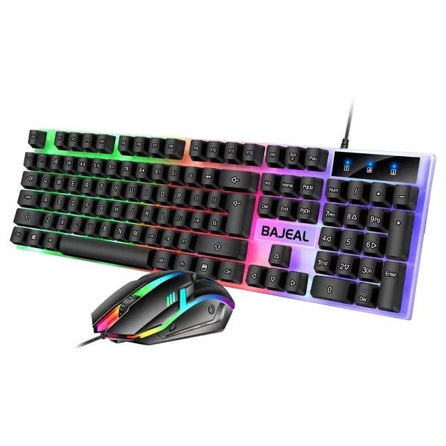 Bajeal T350 Rainbow RGB Backlit Gaming Keyboard & Mouse Combo - USB Wired LED Gaming Set for PC & Laptop