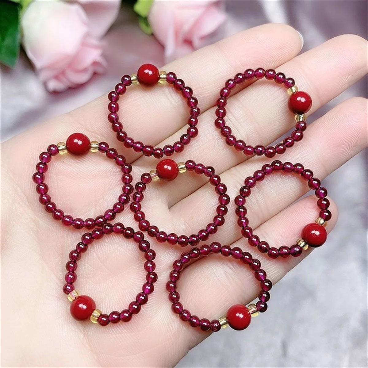 CCGOOD Amethyst Natural Stone Ring Handmade Freshwater Pearl Bead Elastic Thread for Women Elegant Finger Ring