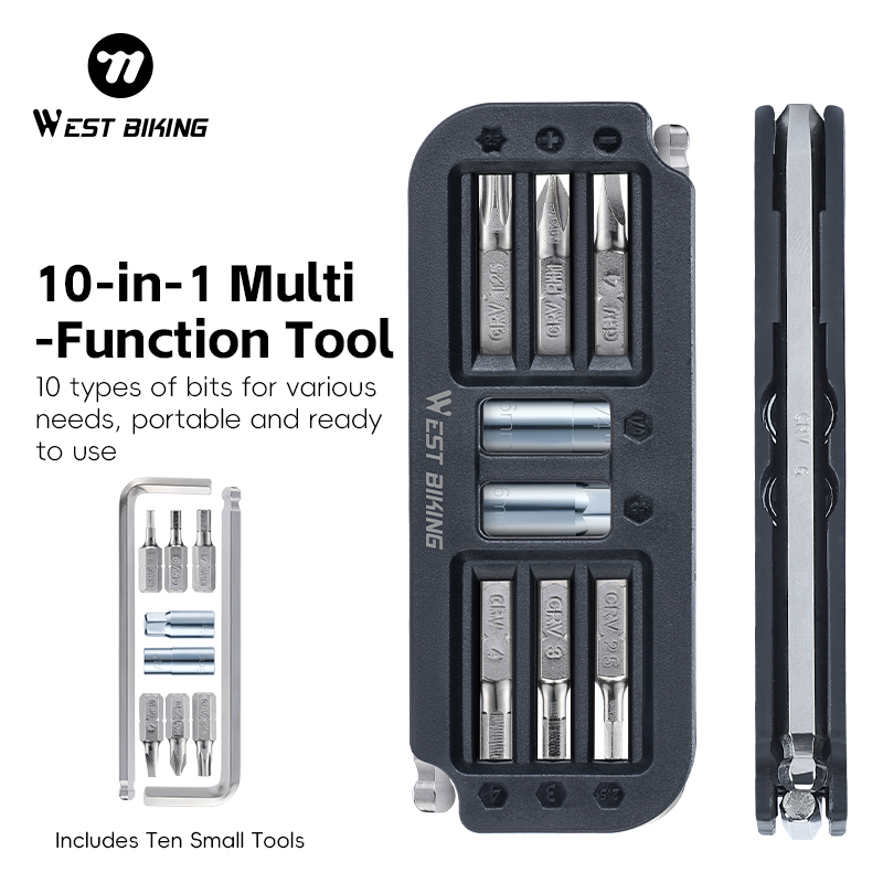 WEST BIKING 10-in-1 Multi-Fuction Bike Tool Kits CRV Steel Magnetic Wrench Allen Keys Set Lightweight Bicycle Repair Tools Kits