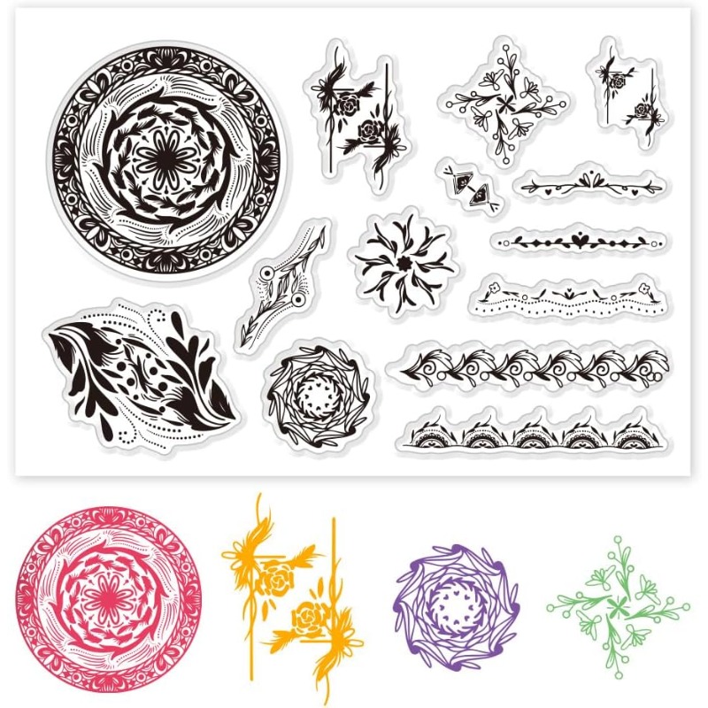 1Sheet Flower Border Clear Stamp Corner Border Silicone Stamp Wreath Transparent Stamp Seal Paper Stamps for Card Making