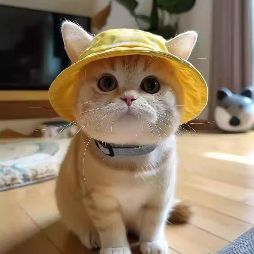 Summer Pet Cat Sun Hat with Ear Holes - Cute Kitten Fisherman Cap for UV Protection, Breathable Outdoor Sunshade Cap for Cats