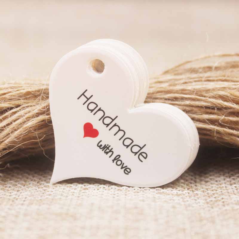 200pcs New design kraft/white Handmade tag,paper vintage red heart Handmade tag products swing Handmade with love hang tag