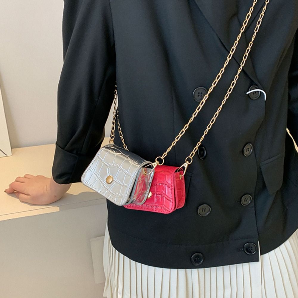 Cute Korean Fashion Mini Lipstick Crossbody Bags PU Simplicity Versatile Chain Shoulder Bag Handbag Girls Women