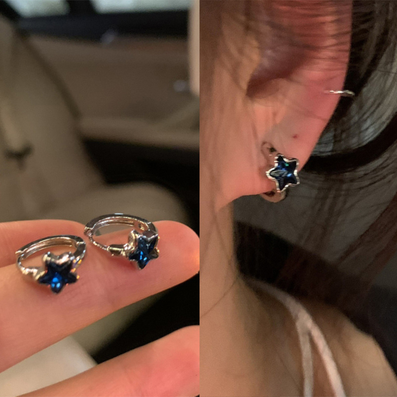 Trendy Cute Sweet Blue Star Hoop Earrings Fashion Vintage Earrings Girls For Women Simple New Aesthetic Jewelry