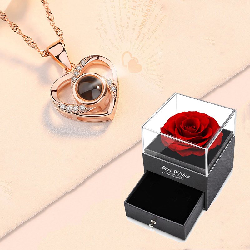 s For Girlfriend 100 Languages I Love You Projection Necklace With Rose Box 2023 Fashion Romantic Jewelry