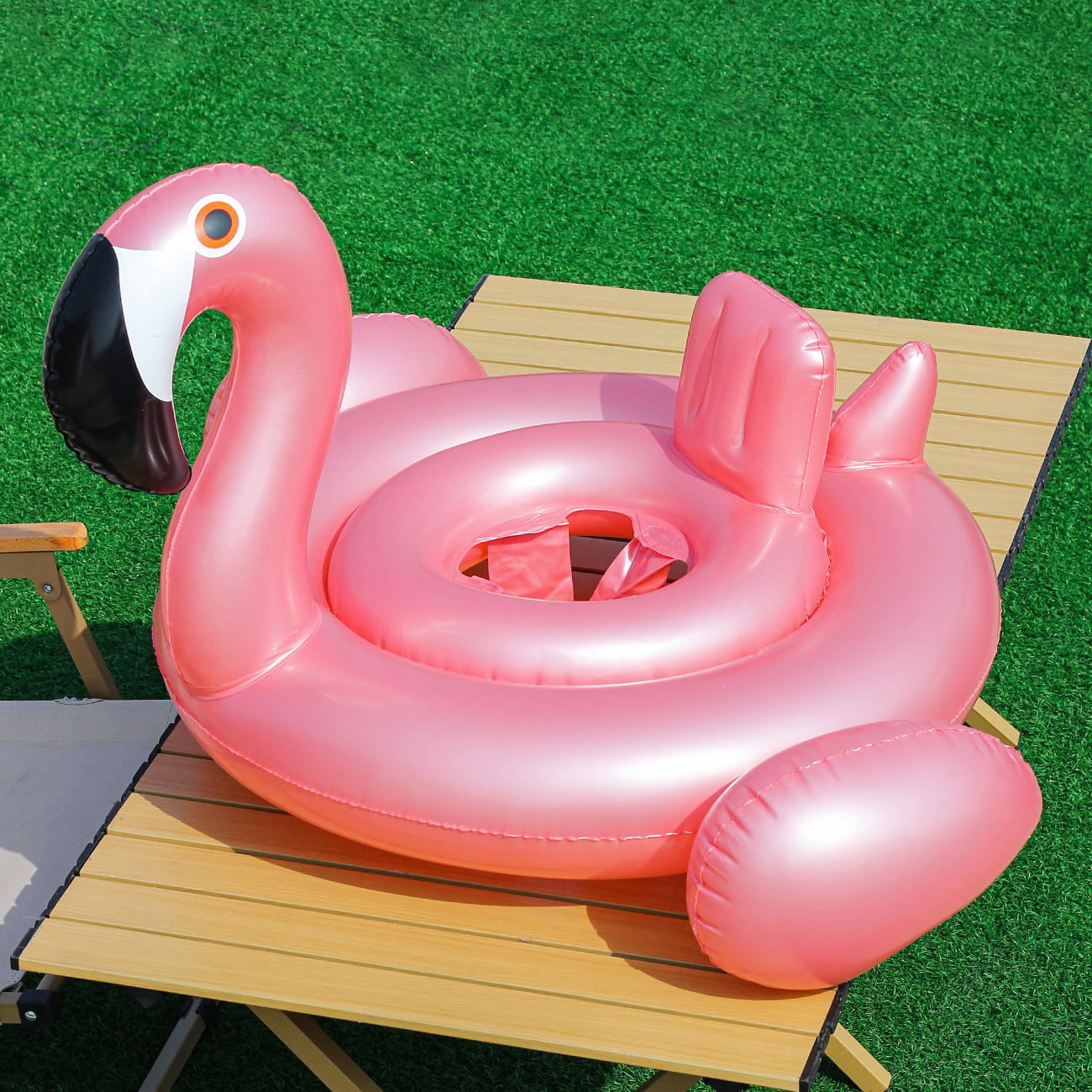 1PC Flamingo Inflatable Swimming Ring, Pool Floating Seat Ring with Back Support and Wing Airbag, Anti-Rollover