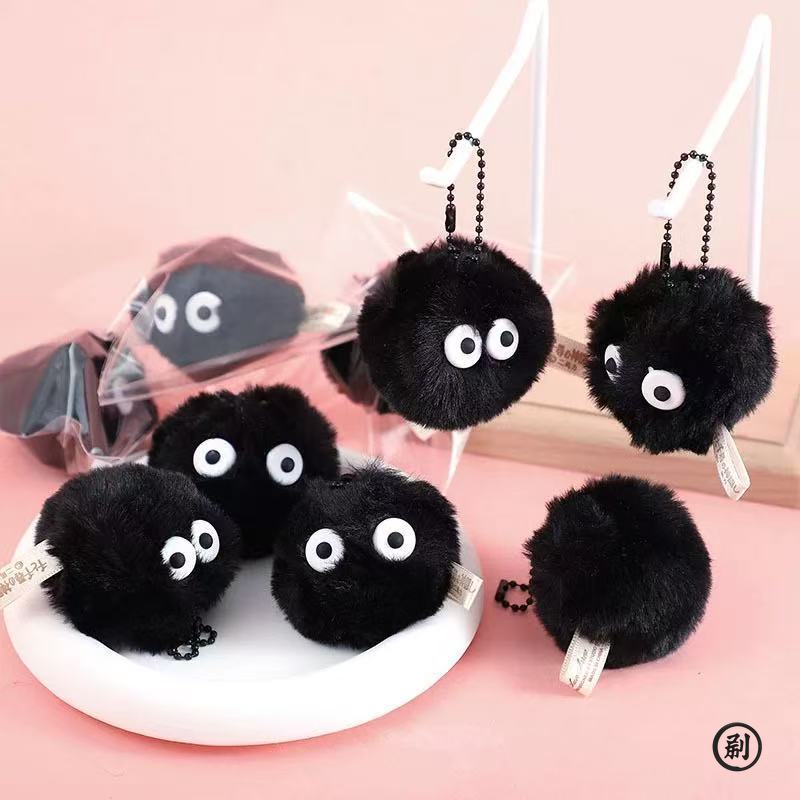1/2/3/5/10pcs Coal Ball Figurines Keychains Accessories Cute Plush Black Coal Ball Cartoon Bag Pendants pen gpt