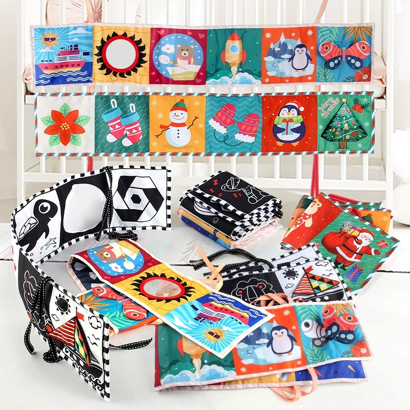 Baby Early Education Toy Enlightenment Cognition Bed Surround Pendant Colorful Color Visual Stimulation Baby Palm Cloth Book