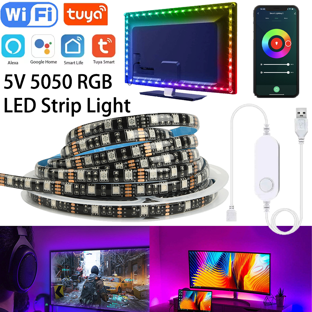 Tuya COB LED Strip Light 5V USB Smart WIFI Strip Lights Tape Addressable Flexible RGBIC APP Control Support Alexa Home