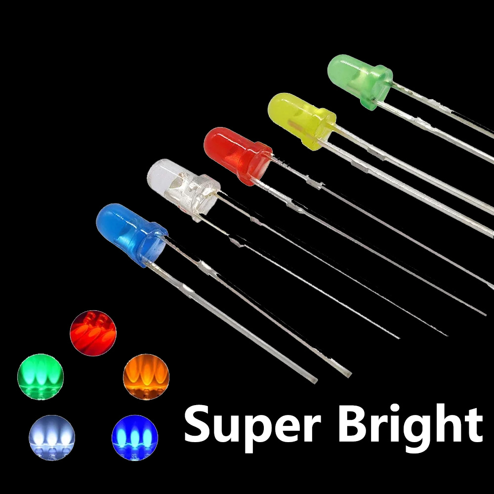 100 PCS 3mm LED Red Green BLue Yellow Orange White light emitting diode