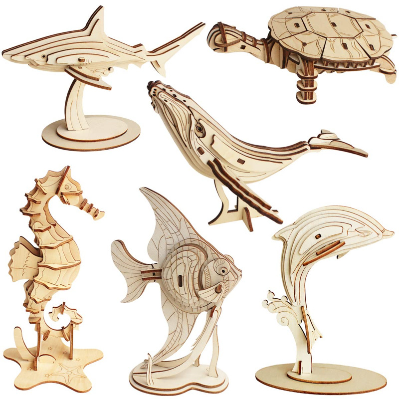Marine Life Series 3D Wooden Puzzle Educational Toys Puzzles for Kids Educational Toys Wooden for Children Creatif