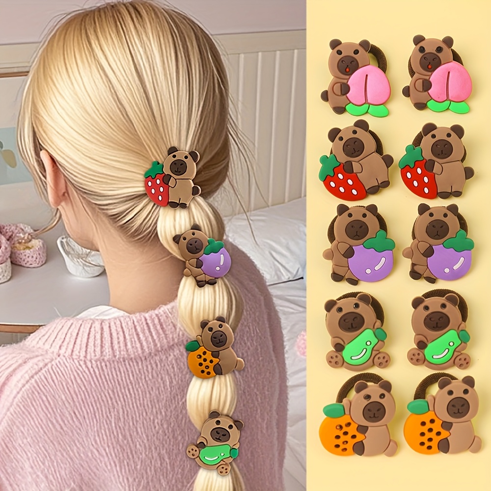 10 Pieces of Multi-Color Cute Kapibara Hair Ties, Suitable for Daily Wearing Gifts for Girls