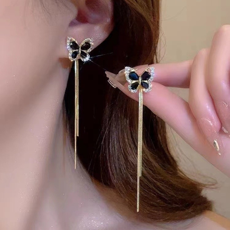 1pair Exquisite Black Butterfly Tassel Earrings with Long Dangling Charms Perfect Gift for Birthday Christmas and Anniversaries