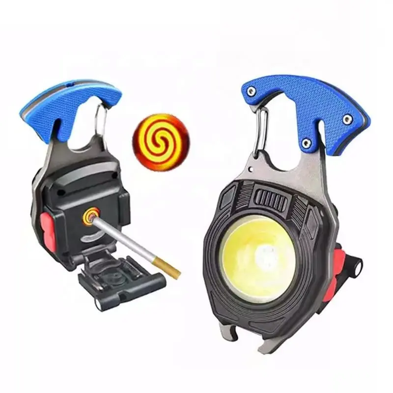 Mini Portable Flashlight Keychain | Magnetic Work Light with Emergency Window Breaker, Screwdriver, & Rechargeable Lighter for Camping, Car Repair