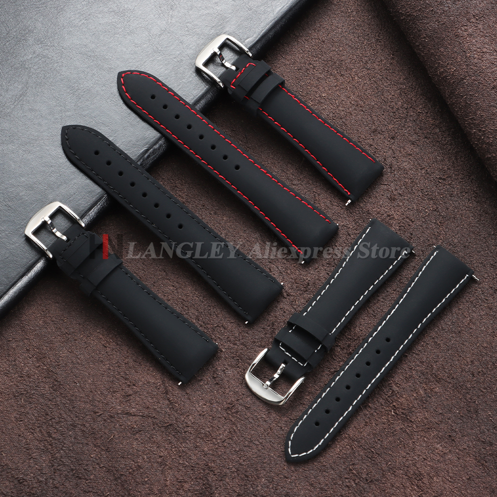 Soft Silicone Watch Strap for Seiko for Omega for Rolex 20mm 22mm Stitching Line Quick Release Bracelet Rubber Waterproof Bands