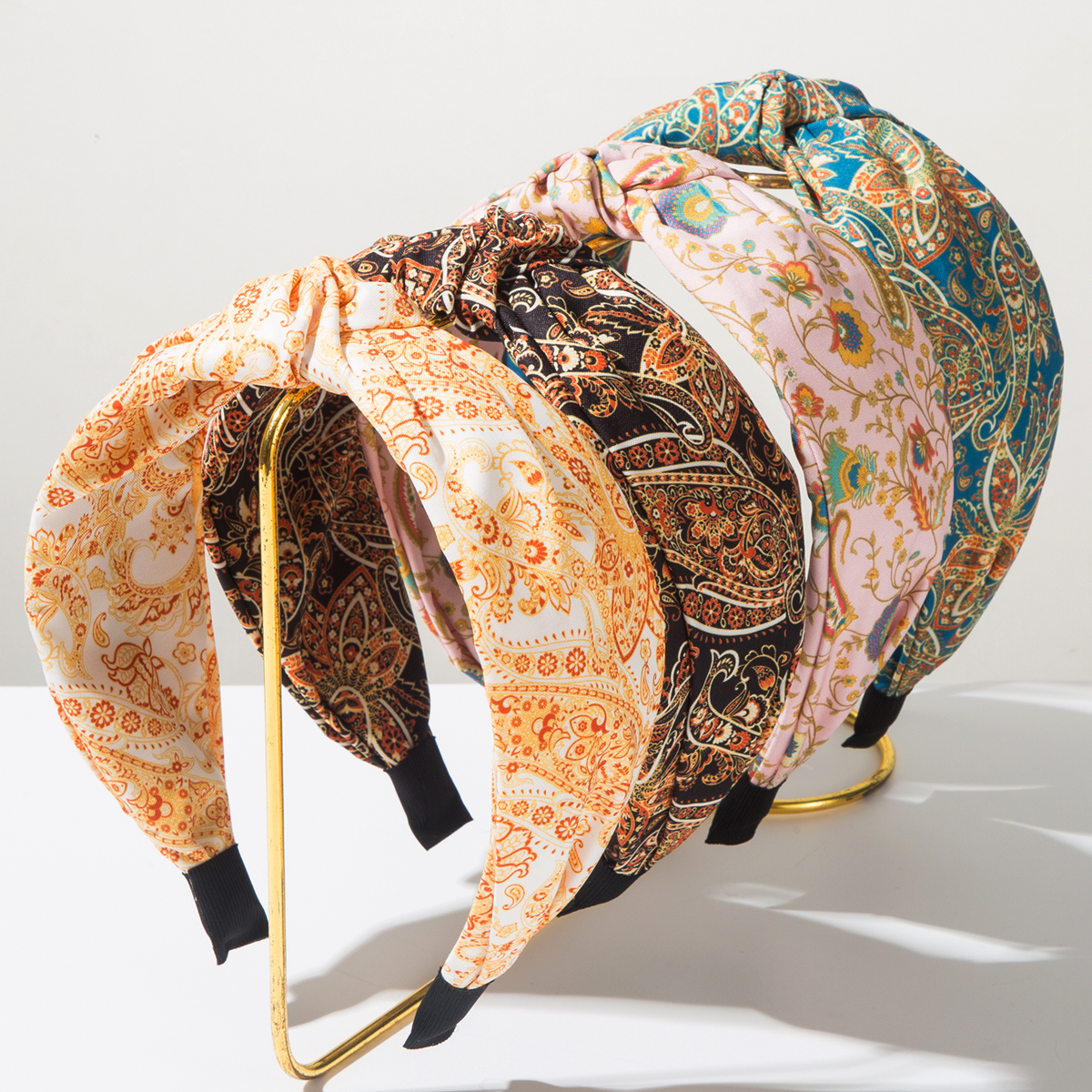 European And American New Retro Bohemian Style Ultra Wide Printed Headband, Women's Cashew Flower Fabric Vacation Style Hair