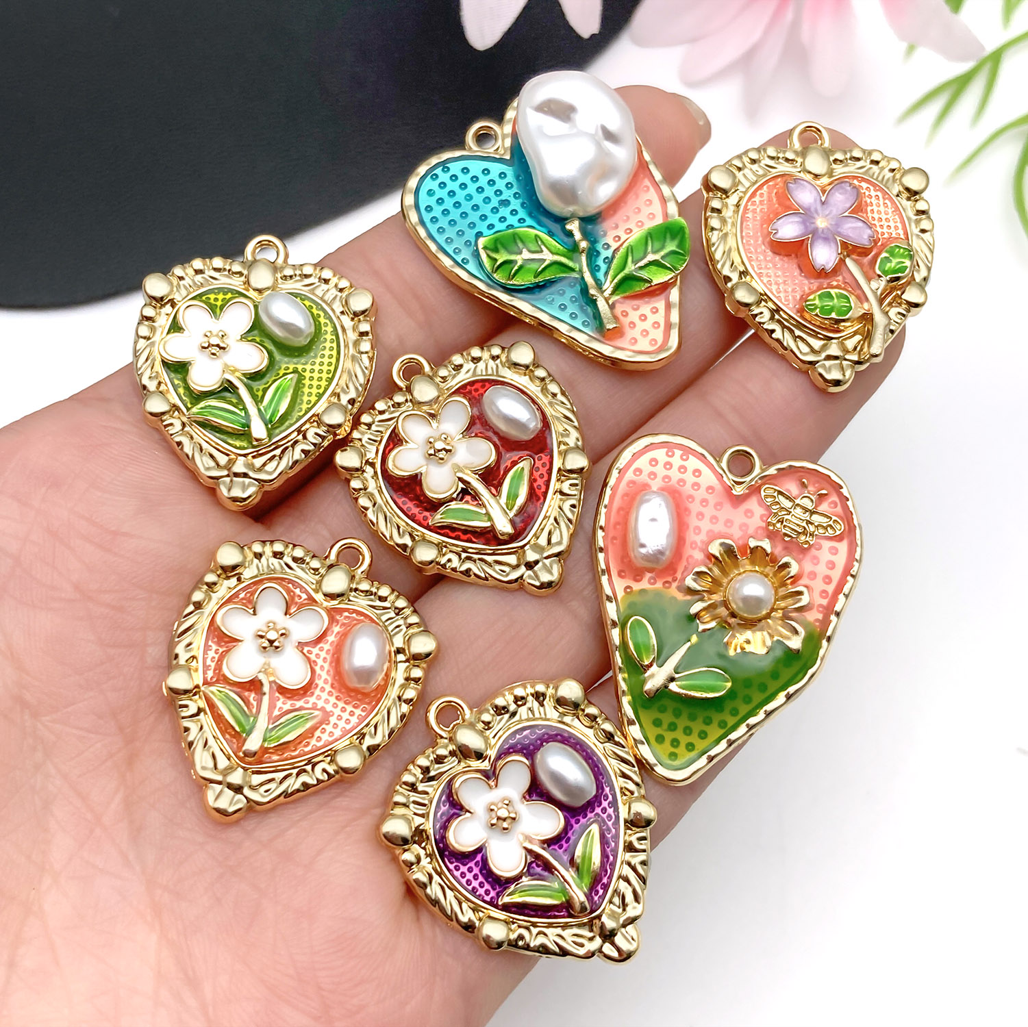French Vintage Charms, 2/8 pcs Elegant Monet Style Pearl & Oil Painting Flower Pendants for DIY Earrings Necklaces. pen gpt