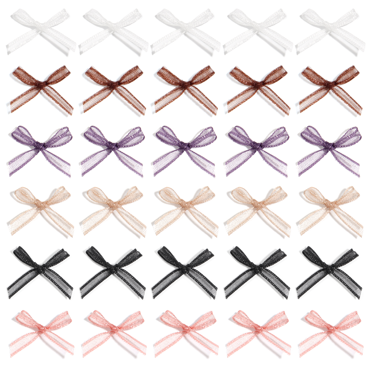 30Pcs 2.5x1.5cm Colored Ribbon Bows Small Size Gauze Ribbon Bow Flower Craft Decoration Handwork DIY Nail Manicure Accessories