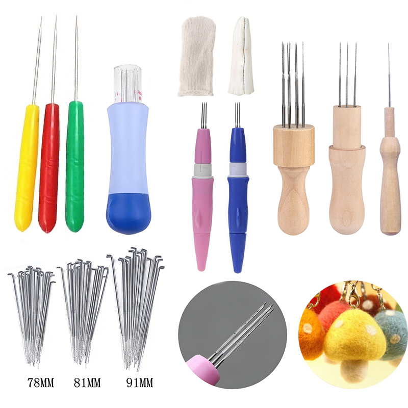 Wool Felting Needles Kit Wooden Handle Needle Felting Tools with Finger Cot Supplies Set for Beginners DIY Felting