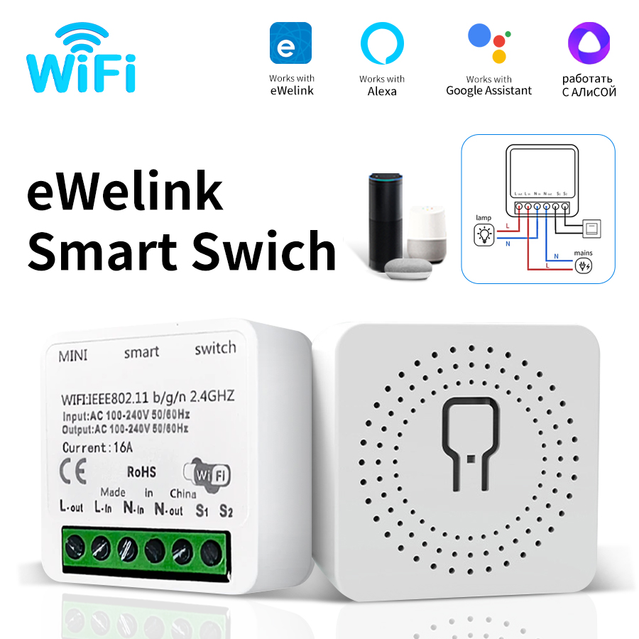 Mini WiFi Smart Switch eWeLink 10A Breaker Module Timer Relay Voice Wireless Remote Control for Alexa