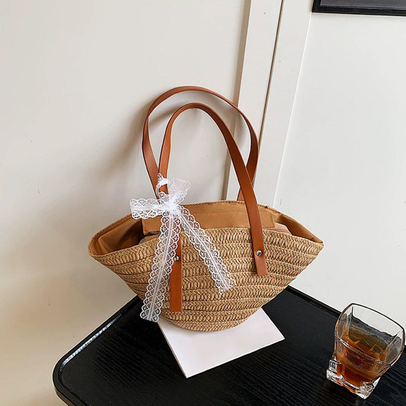 Casual Straw Woven Tote Bag Summer Designer Large Capacity Shoulder Handbas New Fashion Beach Straw Bag Lady Travel Basket Purse