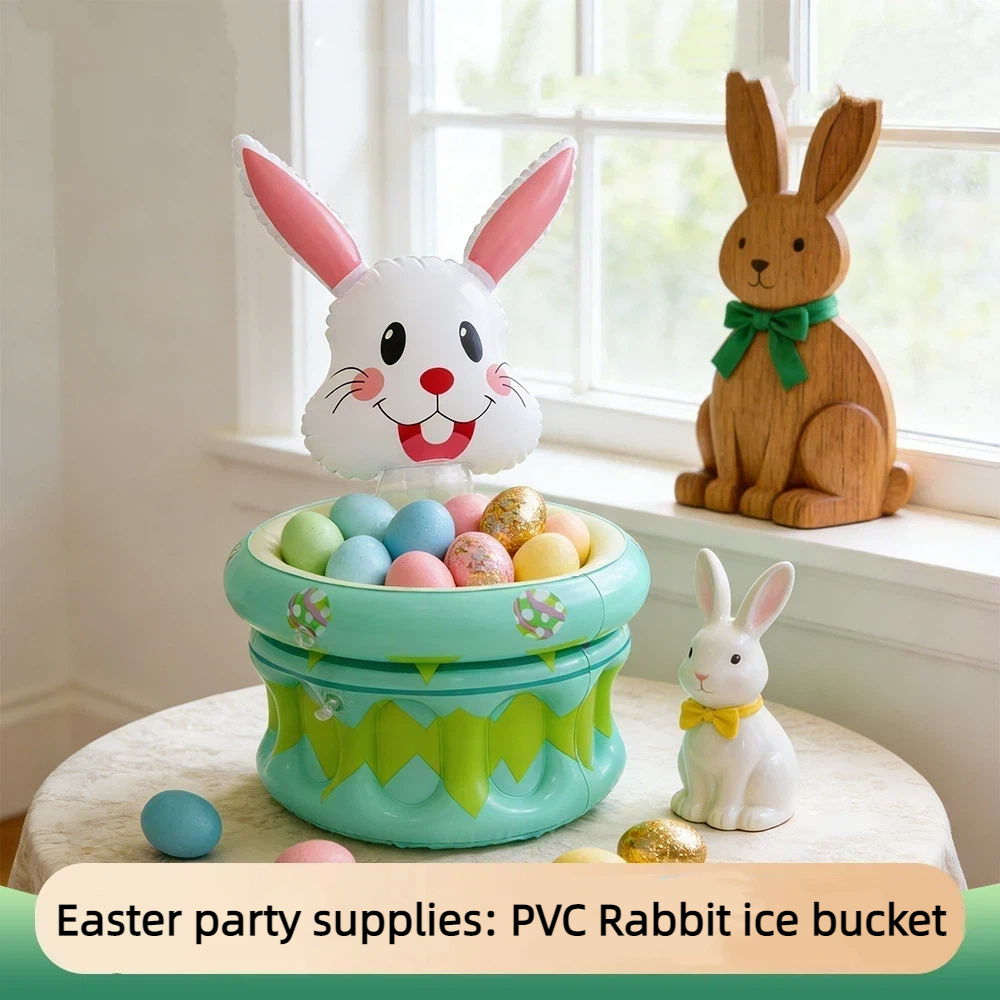 Easter Bunny Ice Bucket Drink Cooler Summer Iced Drink Ice Bucket PVC Inflatable Ice Bucket Toys for Kids Games