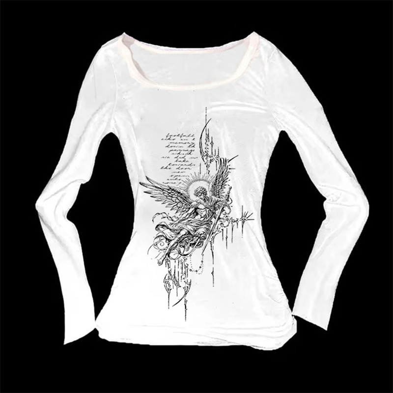 Autumn and winter new European and American style women's slim fit long sleeved letter printed T-shirt simple daily