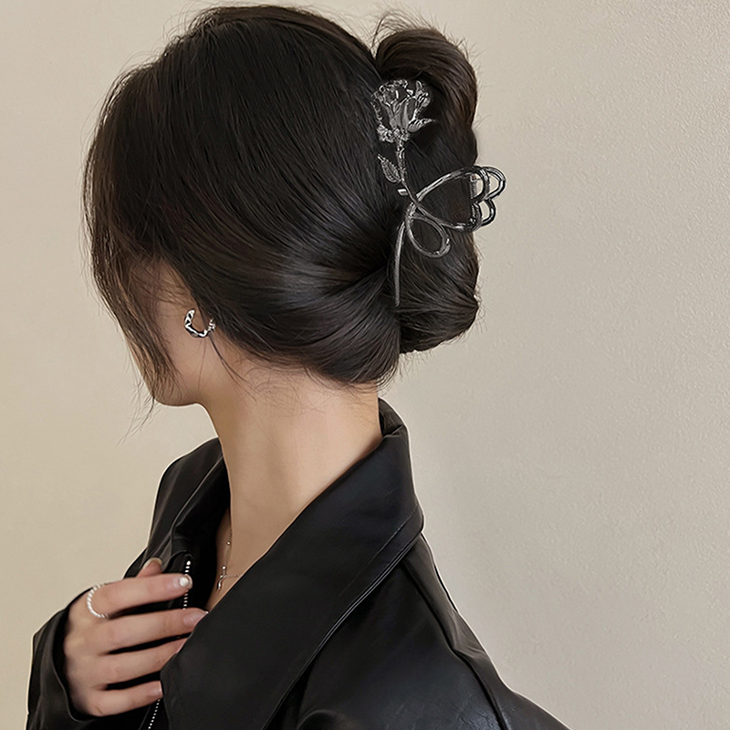 1pc Vintage Style Love Rose Large Metal Pan Hair Grab Clip Female Back Of Head Shark Clip Headdress