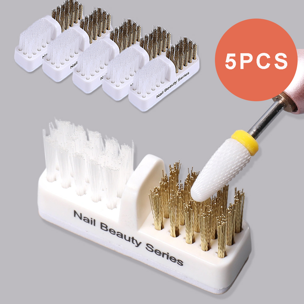 5pcs Electric Nail Grinding Head Cleaning Brush Portable Manicure Drills Bits Cleanser Dual Copper Wire Nail Brush Clean Tools