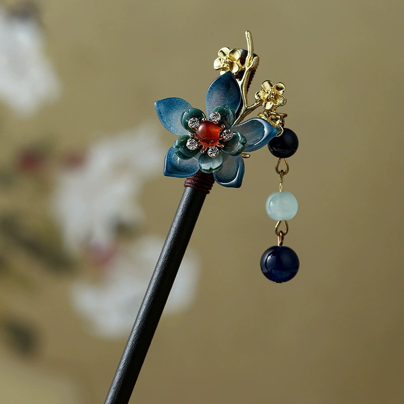 Vintage Han Clothing Hairpin With Flower Decor Hair Clips Elegant Chinese Style Hair Chopsticks For Women Girls Hair Accessories