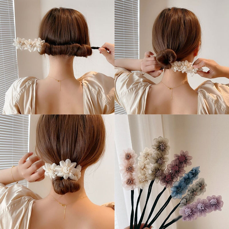 New style hair styling tool women flower shaped bun heads lazy people's braided hair pearls Korean hair accessories