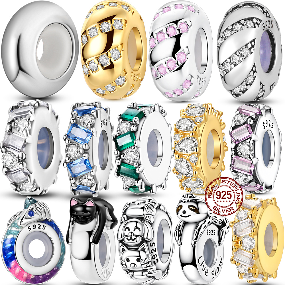 925 Sterling Silver Silicone Colorful Zircon Spacer Stopper Charms Beads Jewelry Fit Original Bracelet For Women DIY Party