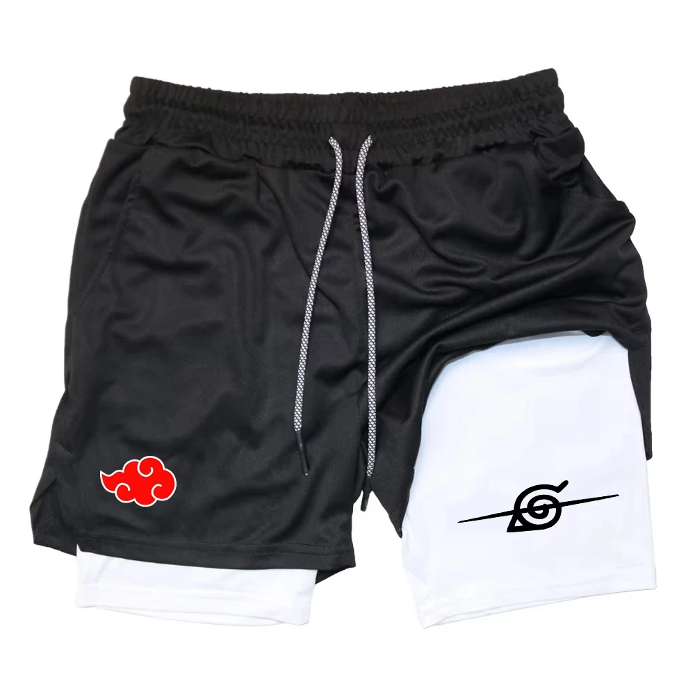 Naruto Anime New Sports 2-in-1 Shorts 2025 Men and Women Summer Gym Training Sweat-absorbing Breathable Fake Two-piece Shorts
