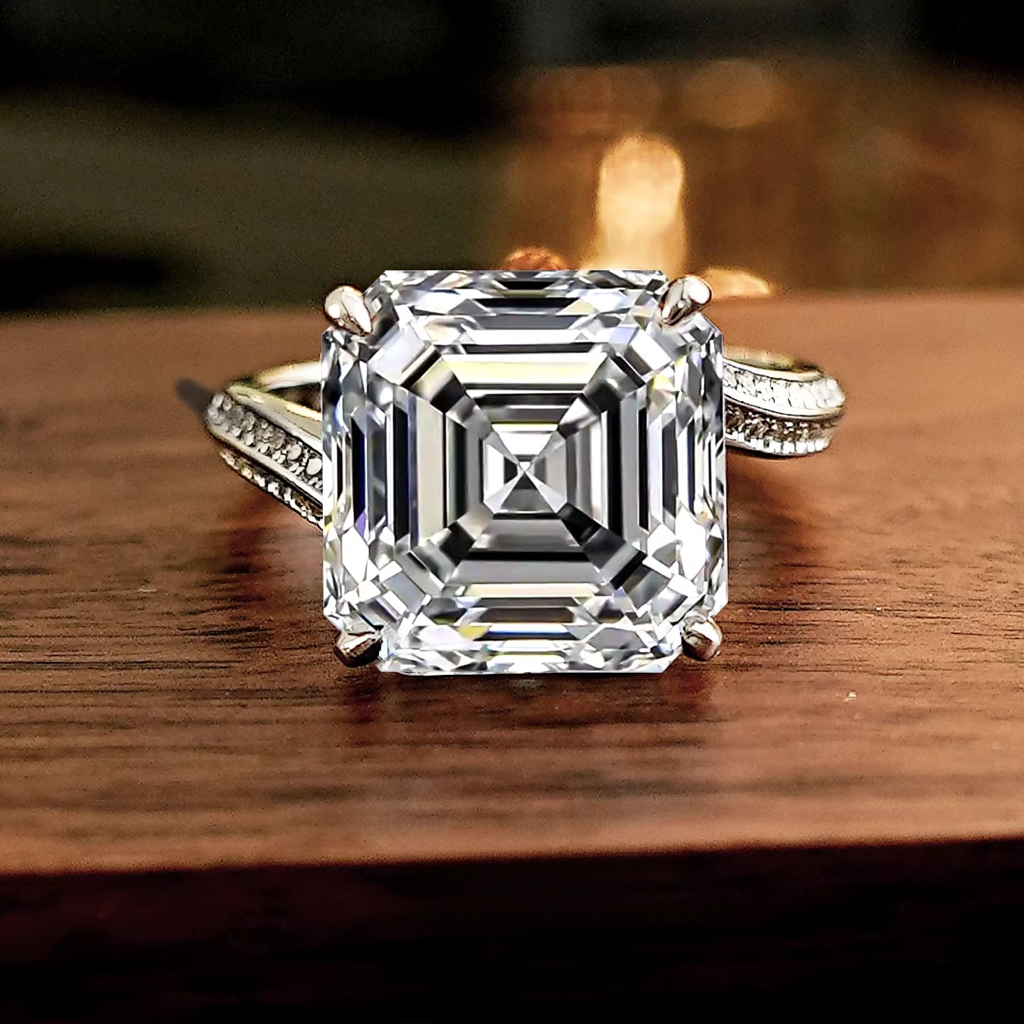 925 silver ring set with 10 carat square ice transparent Asche Pagoda white zirconia women's jewelry