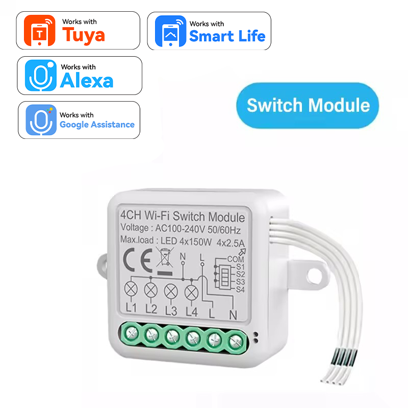 WiFi Smart Switch Module Electrical Switching Breaker 1/2/3/4Gang Lighting Switch Module Mobile for Tuya Smart APP Control Alexa