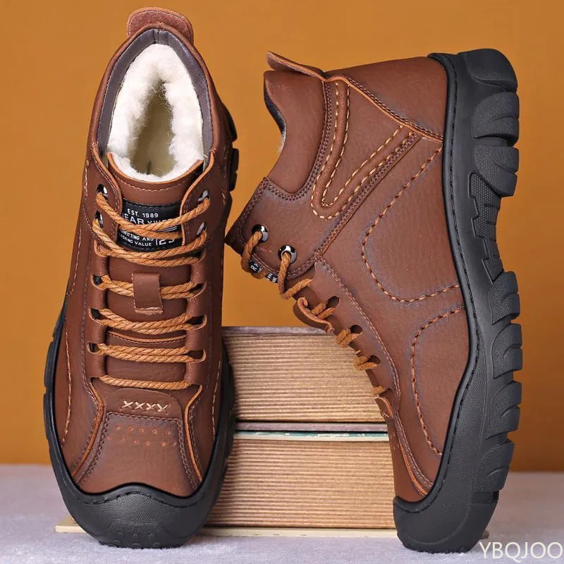 Men's Winter Velvet Thick Boots Outdoor High Top Snow boots Casual Waterproof Shoes New Lace Up Men Cotton Shoes Botas Zapatos