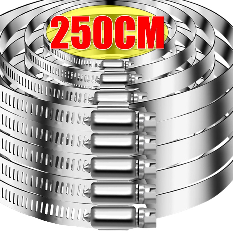 2M 2.5M Adjustable Large Hose Clamps Worm Gear 304 Stainless Steel Clamp with Fasteners Plumbing Clamp Sturdy Hose Clips Kit