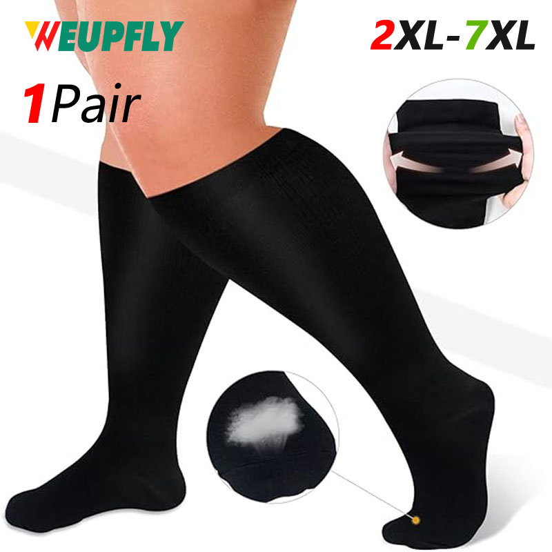 1 Pair Plus Size Compression Socks for Women & Men, 20-30 MmHg Extra Wide Calf Knee High Stockings for Circulation Support