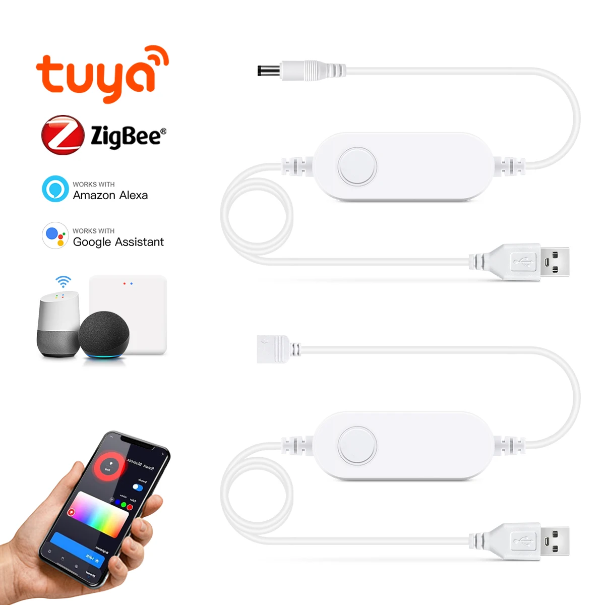 DC5V USB Zigbee Tuya Smart Light Switch Dimmer with Remote Control Compatible with Alexa Home for LED Strip 5050 2835 COB lightify